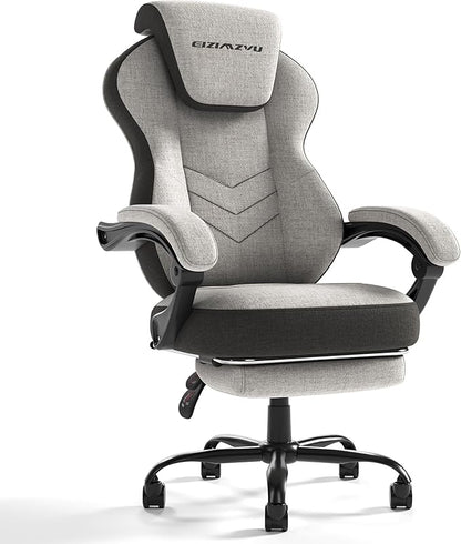 Ergonomic Office Chair with Adjustable Headrest and Footrest, High Back Desk Chair with Linkage Armrests, Reclining Swivel Chair for Home Office, Executive Office Chair (Gray)