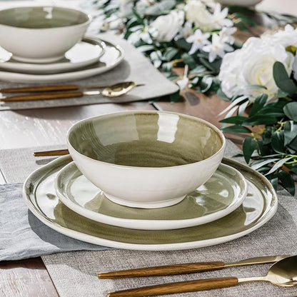 Leratio Ceramic Dinnerware Sets for 4,Porcelain Plates and Bowls Sets with Wavy Edge,Microwave & Dishwasher & Oven Safe,Light Weight & Scratch Resistant Dishes Sets-Service for 4 (12pcs)