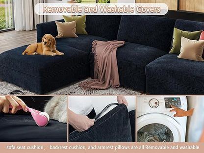 EASE MOOSE Oversized Sectional Modular Sofa,Oversized U Shape Sectional Couch Wide Deep seat Sofa,FSC Certified Chenille Modular,Blue