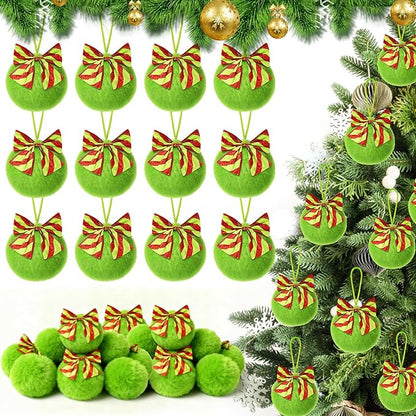 36 Pcs Lime Green Furry Christmas Ball Ornaments，3.15 Inch Xmas Tree Green Christmas Hanging Decorations Soft Faux Fur Pom Pom Ball Ornaments for Home Party Supplies Fireplace Mantel Wall Decor