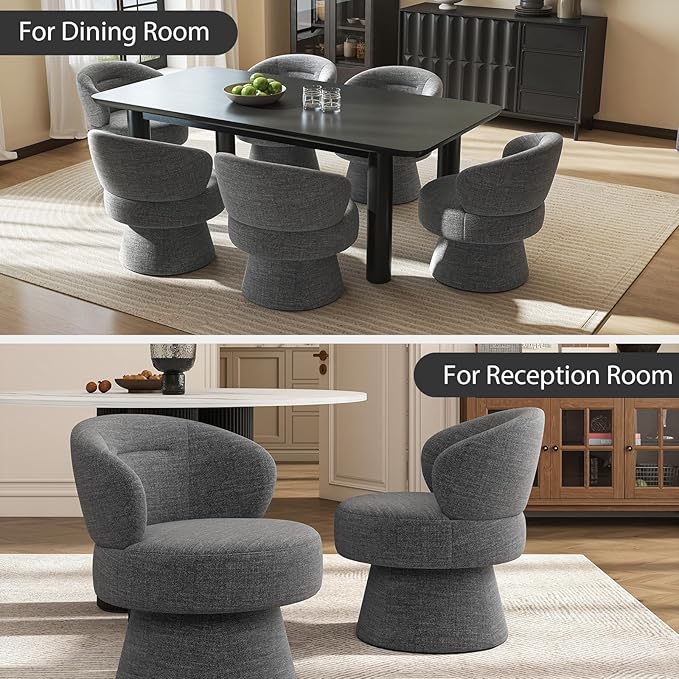 360° Swivel Accent Chairs, Modern Chenille Upholstered Boucle Dining Chair with Back, Vanity Chair Accent Armchair Side Chairs for Dining/Living Room, Bedroom, Gray