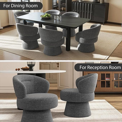 360° Swivel Accent Chairs, Modern Chenille Upholstered Boucle Dining Chair with Back, Vanity Chair Accent Armchair Side Chairs for Dining/Living Room, Bedroom, Gray