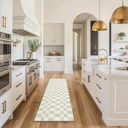 EVERGRACE Checkered Plaid Area Rug, Soft Fuzzy Faux Wool, 2x8, Washable Anti Slip Long Runner Carpet for Entryway, Bedroom, Living Room, Hallway, Kitchen, Dining Room and Laundry, Beige