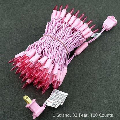 YULETIME Pink LED Christmas Lights with Pink Wire, 33 ft 100 Count UL Certified Commercial Grade Holiday String Light Set