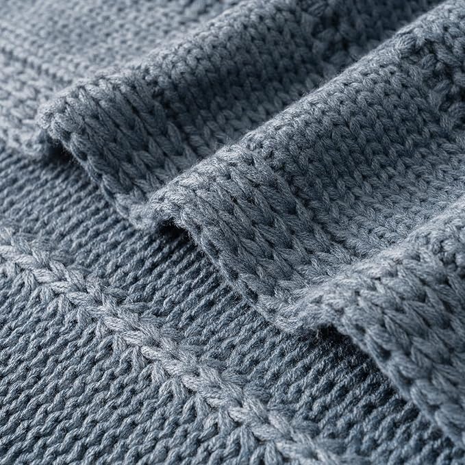 RECYCO Cable Knit Dusty Blue Throw Blanket Twin Size, Super Soft Warm Cozy Decorative Knitted Throw Blanket 3.6LB for Large 60"x80"