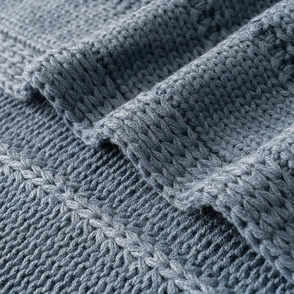 RECYCO Cable Knit Dusty Blue Throw Blanket Twin Size, Super Soft Warm Cozy Decorative Knitted Throw Blanket 3.6LB for Large 60"x80"