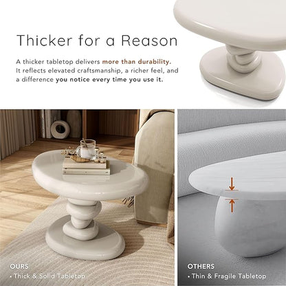 24/7 Shop at Home Kavren Modern 22-inch Oval Glossy Pedestal End Table, Stone Shape Living Room Furniture for Small Space, Ivory