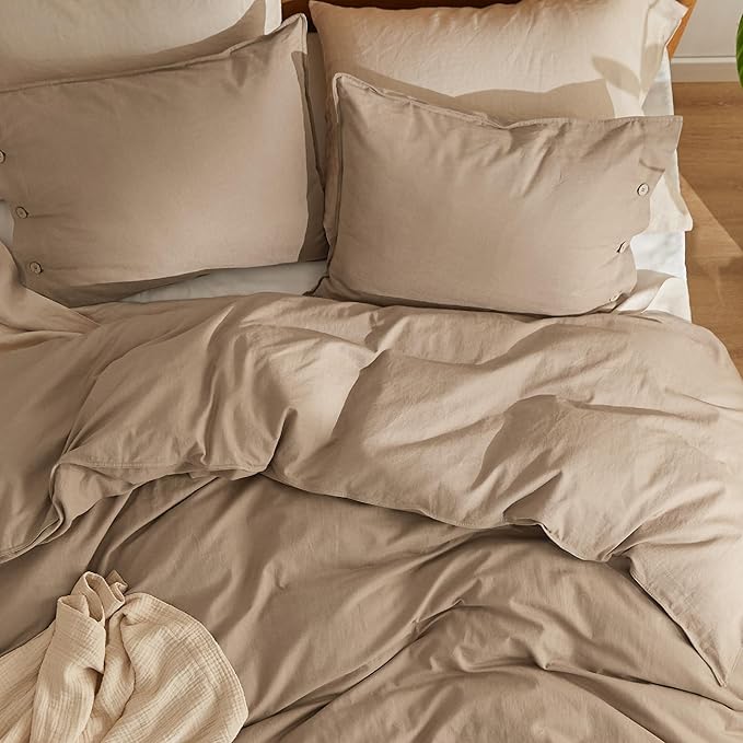 Bedsure Linen Duvet Cover King Size - Linen Cotton Blend Bedding Set, Soft & Cozy, 3 Pieces, 1 Duvet Cover 104x90 and 2 Pillowcases, Brown Color Cooling Bedding, Comforter Sold Separately
