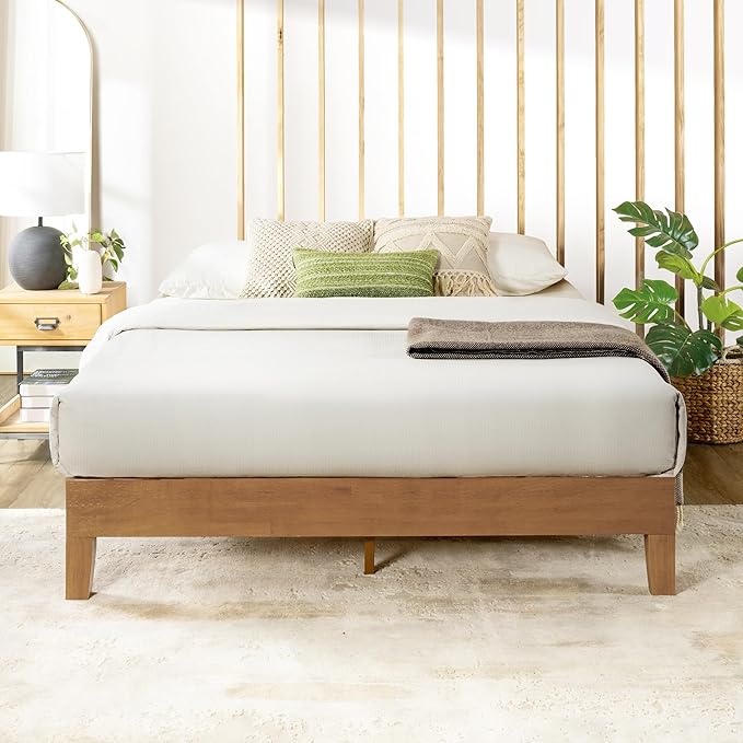 Mellow Naturalista Grand - 12 Inch Solid Wood Platform Bed with Wooden Slats - No Box Spring Needed - King (Natural Pine)
