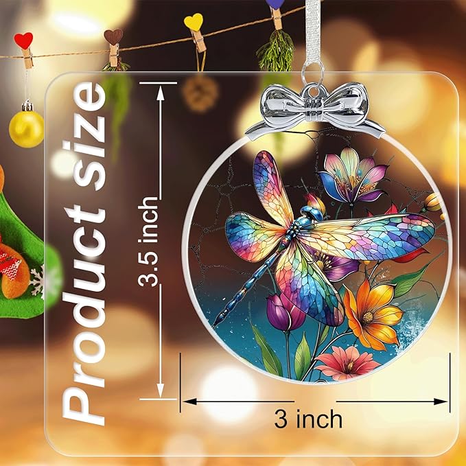 Dragonfly Christmas Ornament Crystal Glass- Hanging Ornaments for Christmas Tree, Christmas Ornaments Xmas Decorations, Holiday Keepsake Present Exchange Ideas