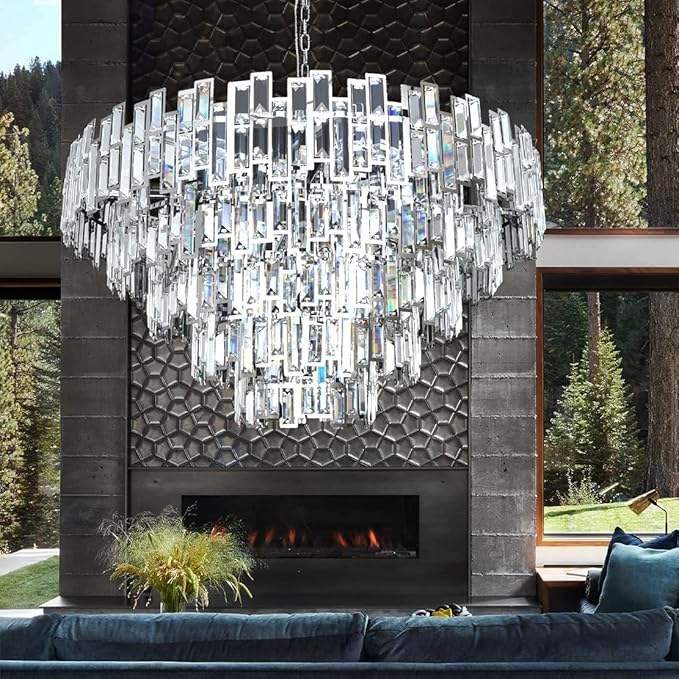 Entryway Chandeliers for High Ceilings Chrome Crystal Chandelier Light Fixture Living Room Foyer Staircase 39'' Large Modern Crystal Chandelier Lighting
