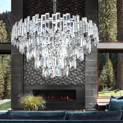 Entryway Chandeliers for High Ceilings Chrome Crystal Chandelier Light Fixture Living Room Foyer Staircase 39'' Large Modern Crystal Chandelier Lighting