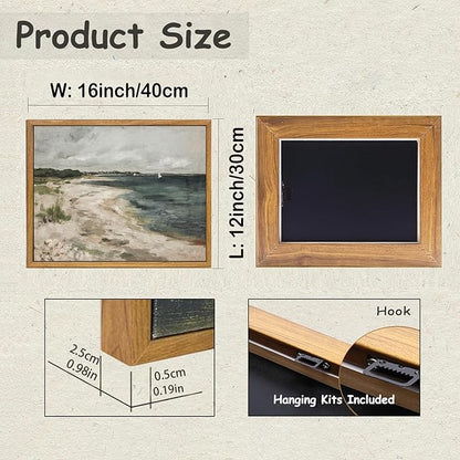 KBKBART Vintage Wall Art, Retro Coastal Seaside Beach House Framed Canvas Art Prints Painting Farmhouse Decor, Rustic Impressionism Scenic Landscape Wall Decor for Bathroom, Bedroom Living Room,