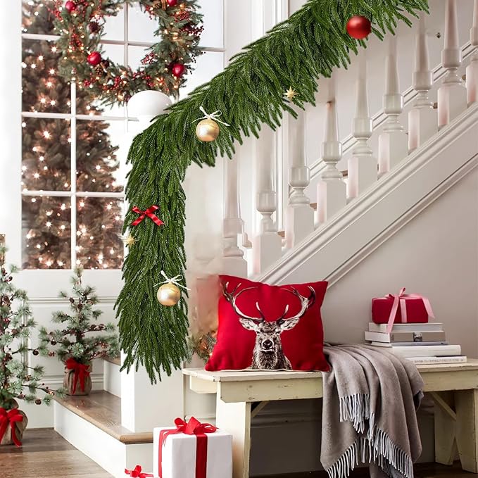 Christmas Garlands 6FT Norfolk Pine Garland 2 PCS Realistic Artificial Faux Greenery Garlands for Mantle Holiday Indoor Outdoor Fireplace Window Stairs Winter Christmas Decorations