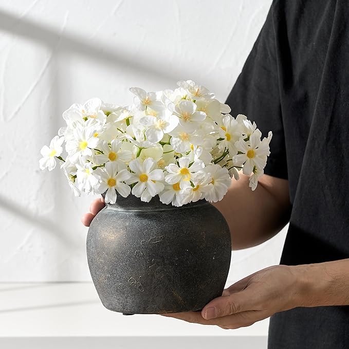 SIDUCAL Ceramic Flower Vase with Wide Mouth Lace, 5.1 Inch Pottery Rustic Farmhouse Boho Vases, Small Terracotta Vase for Home Decor, Table, Living Room, Bathroom, Shelf, Wedding, Bronze