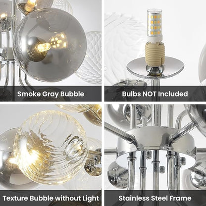 Mid Century Bubble Chandelier 8-Light 24in Globe Sputnik Pendant Light Fixture Modern Silver Chandeliers with 15 Bubbles LIght Fixtures for Dining Room Kitchen Living Room Bedroom Entryway Foyer