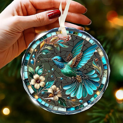 Hummingbird Ornaments for Christmas Tree - Stained Glass Hummingbird Gifts for Women, Unique Crystal Glass Ornaments