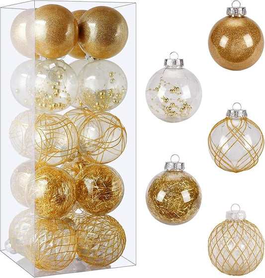 Christmas Ball Ornaments Set, 20ct Large Clear Shatterproof 80mm/3.15" Gold Christmas Ornaments for Christmas Tree Decoration Hanging Decorative Bauble for Thanks Giving Xmas Holiday Party