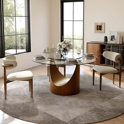 POVISON 51" Round Dining Table for 4 with 23" Lasy Susan, Glass Tabletop Dining Table with Bronze Carbon Steel Pedestal, Modern Dining Room Table for Kitchen, Living Room (Table Only)