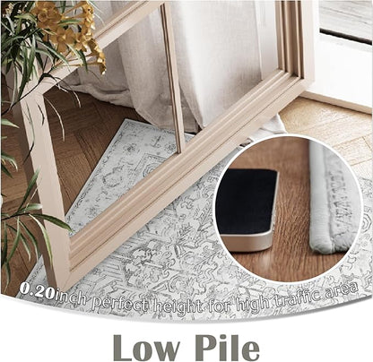 jinchan Washable Entry Rug 2x3 Vintage Floral Non-Slip, Grey