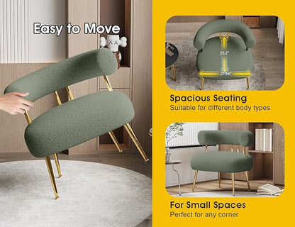 Mid Century Sherpa Boucle Accent Chair, Round Upholstered Barrel Arm Chair for Small Spaces, Fluffy Side Corner Chair for Living Room, Bedroom, Vanity, Office, Reading Nook(Green)
