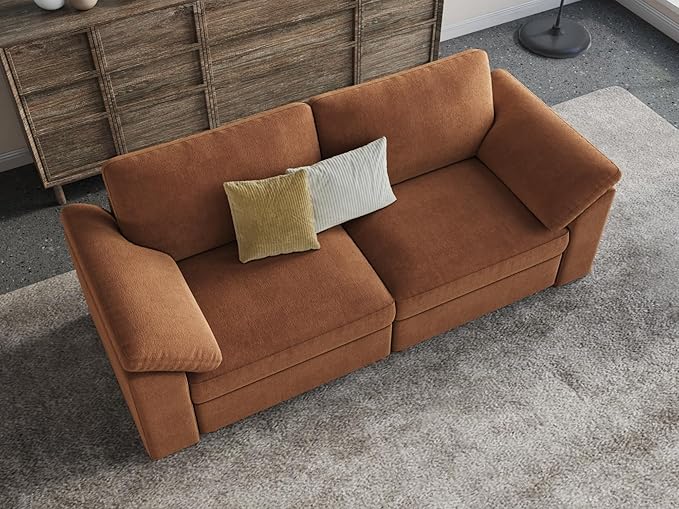 EASE MOOSE Modern Loveseat Sofa for Living Room, Comfty 2 Seat Solid Wood Frame Sofa, FSC Certified Modern Deep Seat Couch, Removable Cover,Brown