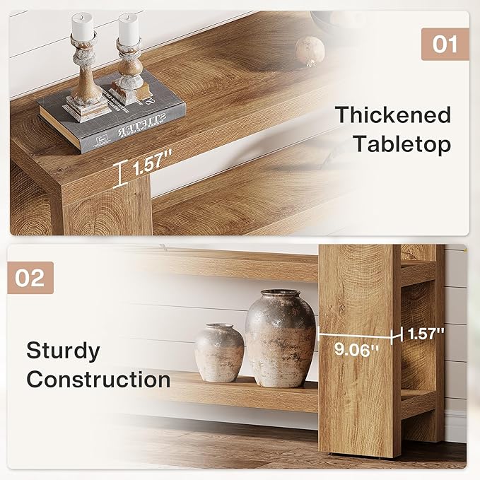 Tribesigns 70.9-Inch Extra Long Console Table with Storage, Narrow Wooden Sofa Table Behind The Couch, Farmhouse 3-Tier Entry Foyer Table for Entryway, Living Room, Hallway