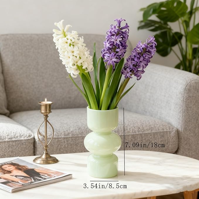 JSPYFITS Glass Hydroponic Flower Vase, 7 Inches Colored Glasses Bubble Vases for Flowers, Three-Layer Glass Funky Vase for Home/Office/Weddings/Party Table Flowers Decor (Milky Green)