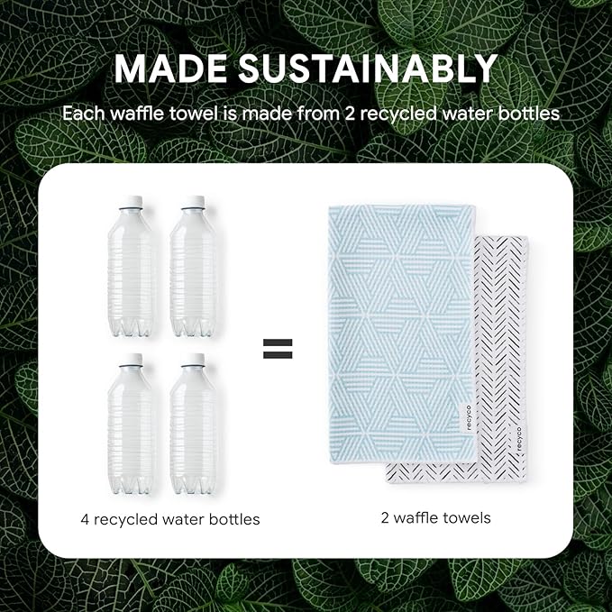 RECYCO Waffle Kitchen Towels Set of 2 Quick Dry Microfiber Sustainable Lightweight Hand Towels Modern Maze 16x28
