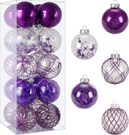 Christmas Ball Ornaments Set, 20ct Large Clear Shatterproof 80mm/3.15inch Purple Christmas Ornaments for Christmas Tree Decorations Hanging Decorative Baubles for Halloween Xmas Holiday Party
