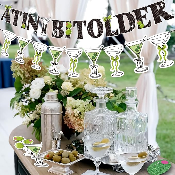 A Tini Bit Older Birthday Decorations, Pre-Strung Banners and 20 Hanging Swirls, Martini Party Decorations, Funny Adult Birthday Party Décor for Girls Women