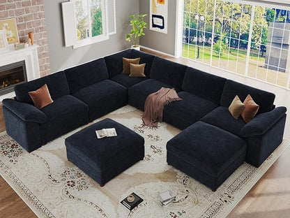 EASE MOOSE Oversized Sectional Modular Sofa,Oversized U Shape Sectional Couch Wide Deep seat Sofa,FSC Certified Chenille Modular,Blue