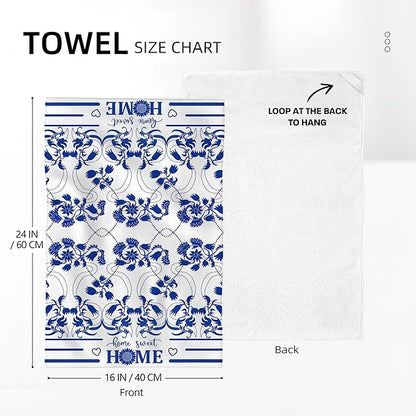 Boho Floral Dish Towels Set of 2 Absorbent Decorative Kitchen Towels, Blue
