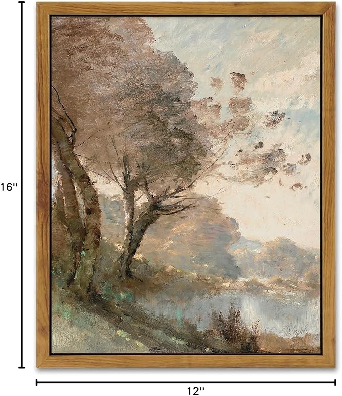 KBKBART Framed Canvas Wall Art Vintage Southwest Decor, Retro Neutral Landscape Riverside Botanical Art Prints Painting, Rustic Farmhouse Wall Decor Ready To Hang for Bedroom, Bathroom, Living Room,