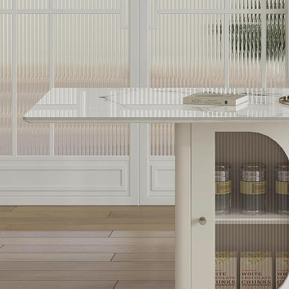 Montary 63" Modern Dining Table for 4-6 People, Kitchen Table with Storage Shelf & Acrylic Door Cabinet, Sintered Stone Tabletop with Golden Solid Wood Base, Perfect for Apartments and Home Use