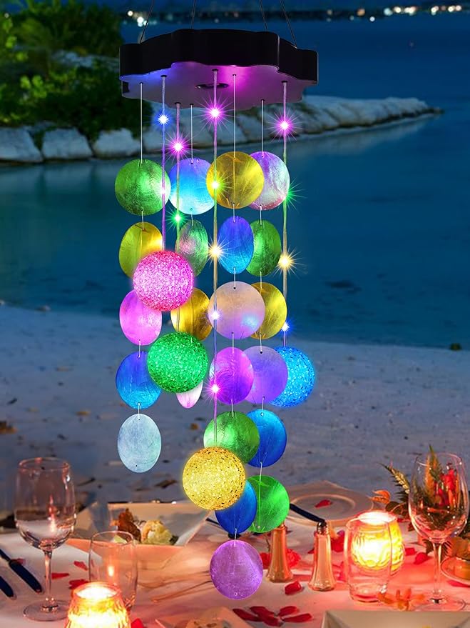 Solar Shell Gift for Mom Grandma Girls, Paster Solar Wind Chimes Waterproof for Outside, Outdoor Decorative Mobile Lights for Garden, Yard, Patio, Window, Party, Outdoor Decorations（Pastel Color）