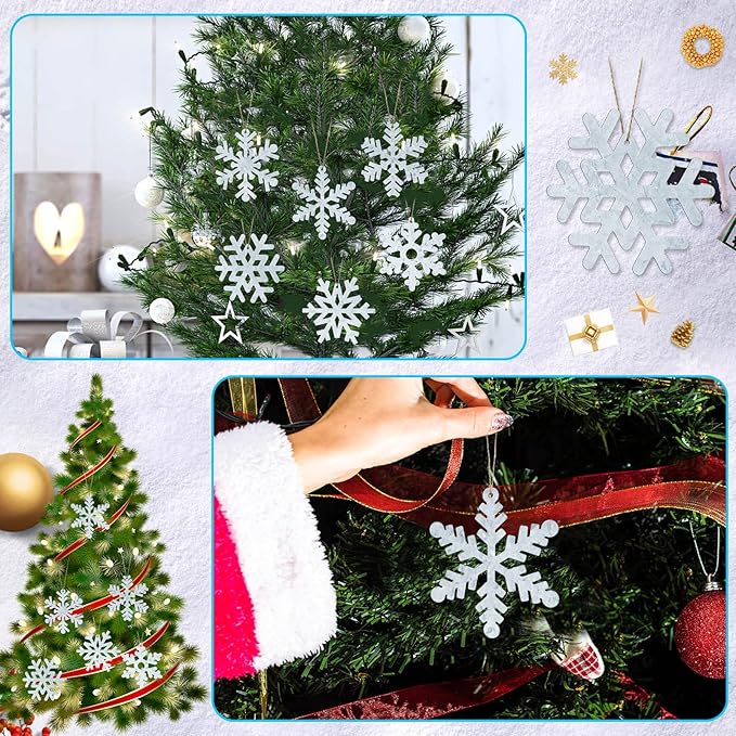 Oudain 6 Pieces Metal Snowflake Ornaments Christmas Galvanized Snowflake Hanging Ornament Farmhouse Snowflake Tree Hanging Decoration for Xmas Winter Party Decor, 5.12 Inch, Silver