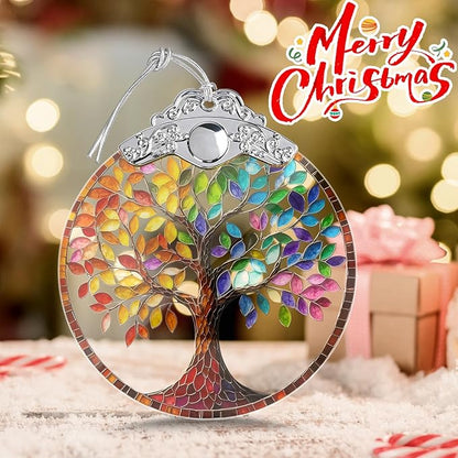 Tree of Life Ornaments for Christmas Tree, Stained Glass Christmas Ornaments and Xmas Tree Decorations