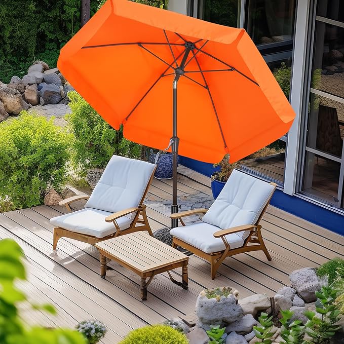 ABCCANOPY 7.5ft Scalloped Patio Umbrella, Outdoor Table Umbrella with Tilt and Crank, Fiberglass Ribs Deck Umbrella for Patio, Pool, Garden, Picnic (Orange)