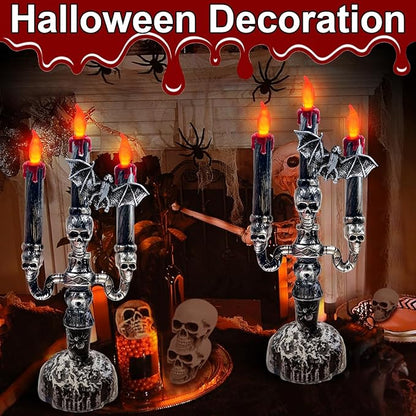 TURNMEON 2 Pack Halloween Decorations Halloween Candles LED Candelabra 3 Flickering Lamp Light Up Battery Operated Candles Holder Flame Less Bat Decor Indoor Table Home Party