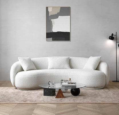 Acanva Modern Curved Sectional Living Room Couch, Minimalist Comfy Boucle Fabric Modular Sofa for Apartment, Home Office, 3-Seater, White
