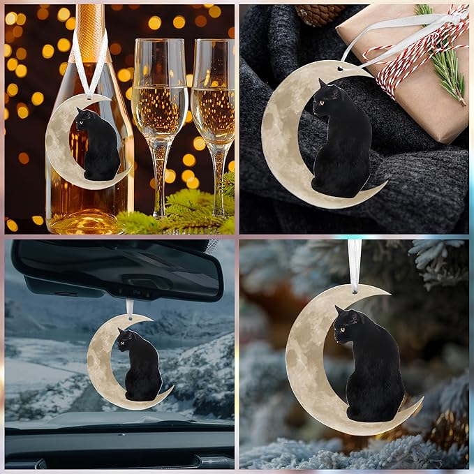 OASSIE Christmas Black Cat Gifts for Women Men - Acrylic Christmas Ornaments 2025 for Tree Decorations - Cat Lover Gifts for Women Animal Lovers, Funny Ornaments for Xmas Decorations
