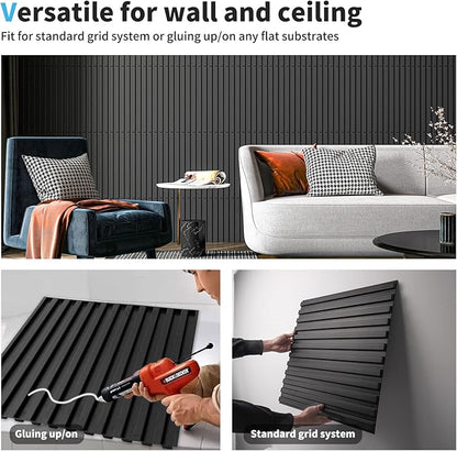 Art3d Slat Wall Panel, 3D Fluted Textured Panel 12-Tile 19.7 x 19.7in. - Cover 32 Sq.Ft., Black