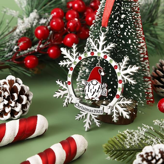 Christmas Gnome Ornament 2025 Shiny Silver Christmas Snowflake Ornaments Funny Holiday Xmas Keepsake Pendant Christmas Tree Hanging Decor Housewarming Gift (2025)