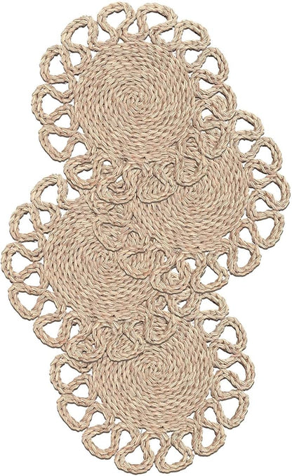 13.8" Set of 4 Round Seagrass Placemats | Boho Woven Rattan Table Mats | Farmhouse Wicker Spring Plate Chargers Like Water Hyacinth, Corn Husk for Wedding, Party, Christmas, Events