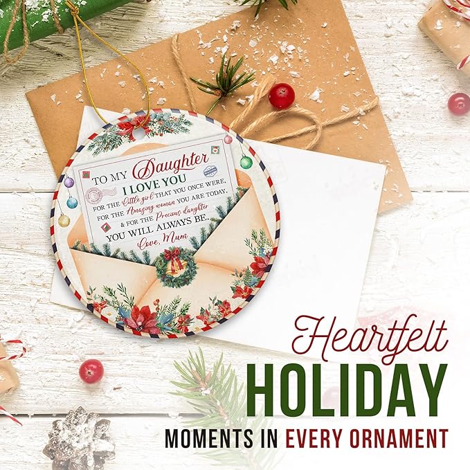 ZAGKOO Daughter Ornament 2025 – Inspirational from Mom – to My Daughter Keepsake Ornament – Ceramic Christmas Tree Decoration