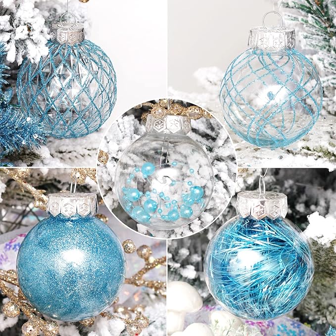 Christmas Ball Ornaments, 30ct 2.36 Inch Blue Shatterproof Clear Plastic Pet Ornaments for Holiday Wedding Party Gift Decorations