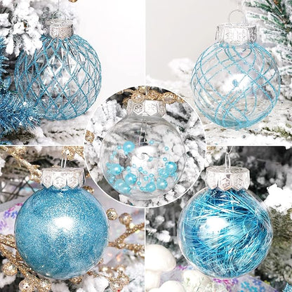 Christmas Ball Ornaments, 30ct 2.36 Inch Blue Shatterproof Clear Plastic Pet Ornaments for Holiday Wedding Party Gift Decorations