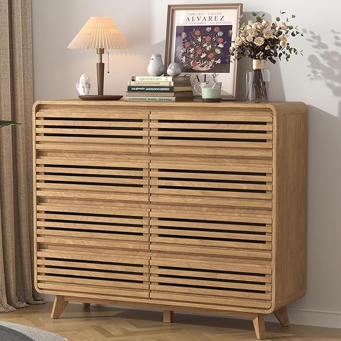 Fluted 8 Drawers Dresser for Bedroom, 48" Wide Wood Dressers & Chests of Drawers Slides Pre-Installed, Wooden Dresser TV Stand, Modern Closet Clothes Storage Organizer for Living Room, Natural Oak