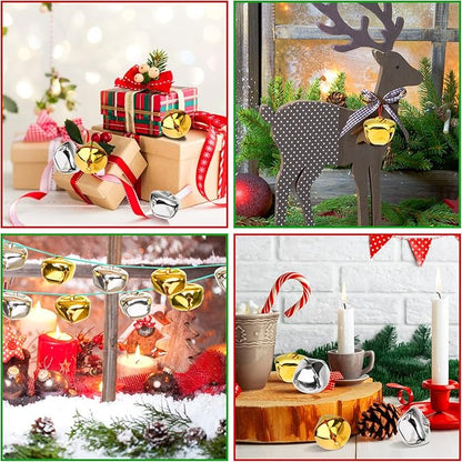 Augshy Jingle Bells for Crafts, 120 Pcs 1 Inch Christmas Jingle Bells, Bulk Sound Craft Bells for Christmas Home Festival Decorations DIY Project